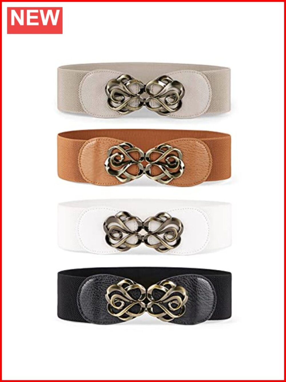 Women's Stretchy Elastic Wide Waist Belts 4 Pack Vintage Retro Buckle